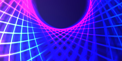 Neon colorful abstract design of light waves. Digital background with neon light glowing effect. Bright rays wallpaper.