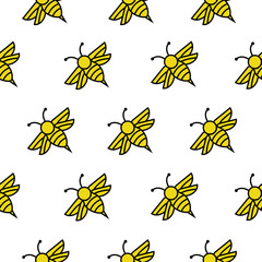 Seamless pattern animal bee on white background