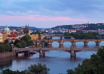 Fototapeta na wymiar view of Prague and river Vltava from Hanavsky Pavilon, Prague, Czech Republic
