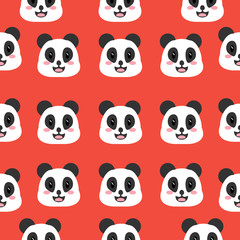 Seamless pattern cute face panda on red background