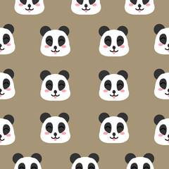 Seamless pattern cute face panda on brown background