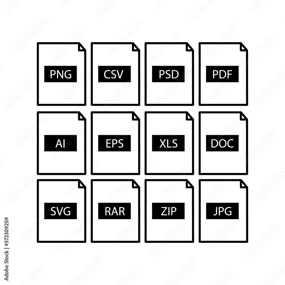 Poster set of file format thin line icons collection isolated on white background