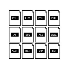 Set of file format thin line icons collection isolated on white background