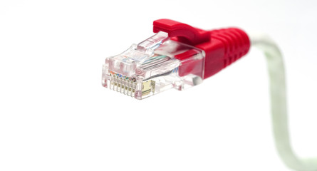 Red cable head,Connections of red network cable red lan cable background,on white with clipping...