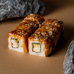 sushi and rolls on a bright colored background. High quality photo