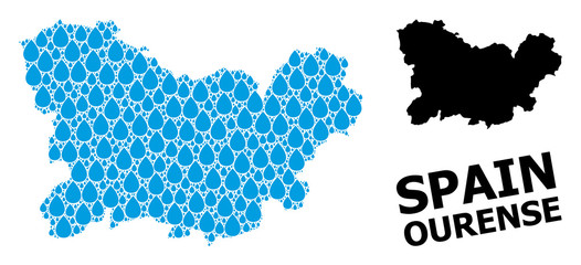 Obraz premium Vector Collage Map of Ourense Province of Liquid Dews and Solid Map