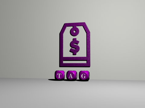 3D illustration of tag graphics and text made by metallic dice letters for the related meanings of the concept and presentations for sign and banner