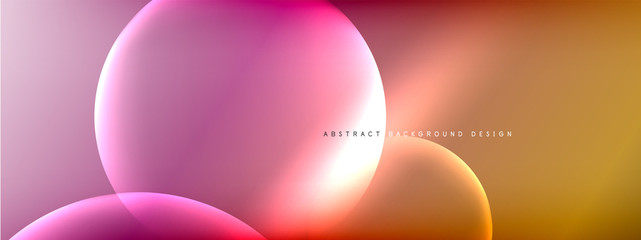 Vector abstract background liquid bubble circles on fluid gradient with shadows and light effects. Shiny design templates for text