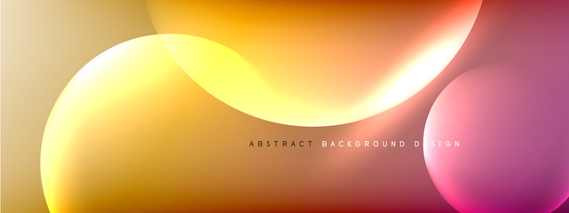 Vector abstract background liquid bubble circles on fluid gradient with shadows and light effects. Shiny design templates for text