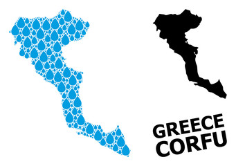 Obraz premium Vector Mosaic Map of Corfu Island of Liquid Dews and Solid Map