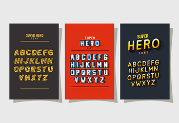 3d super hero font lettering and alphabet on red and gray backgrounds design, typography retro and comic theme Vector illustration