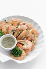 fresh boiled prawns with zesty citrus dipping sauce