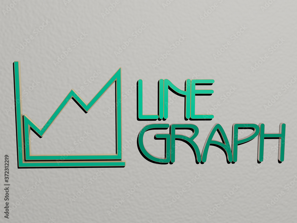 Poster line graph icon and text on the wall, 3d illustration for background and design