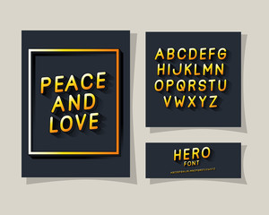 3d peace and love lettering and alphabet on gray backgrounds design, typography retro and comic theme Vector illustration