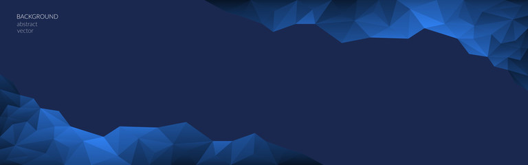 Vector abstract polygonal classic blue background. blue geometric shapes. Low poly style. Transition from light to dark from the center. Banner, web design. Copyspace.