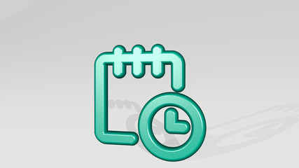 notes clock 3D icon casting shadow, 3D illustration for background and business