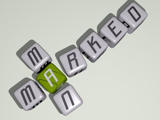 Men: MARKED MAN crossword by cubic dice letters, 3D illustration for background and red