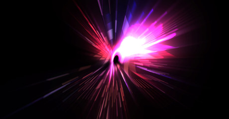 Futuristic lens flare. Light explosion star with glowing particles and lines. Beautiful abstract rays background.