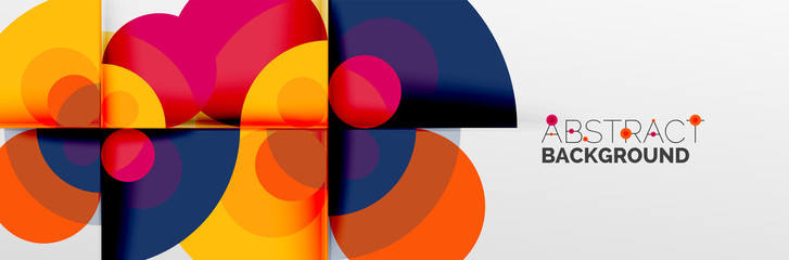 Obraz premium Bright color circles, abstract round shapes and triangles composition with shadow effects. Vector modern geometric design template