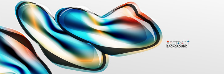 Vector abstract background, flowing liquid style bubble with metallic, color quicksilver chrome texture and color glow effects