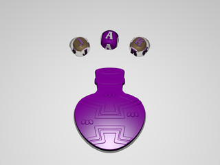 jar circular text of separate letters around the 3D icon, 3D illustration for background and glass