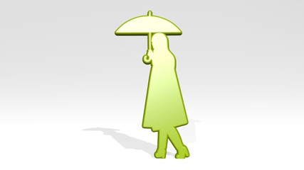 WOMAN WITH UMBRELLA 3D icon casting shadow, 3D illustration for beautiful and young