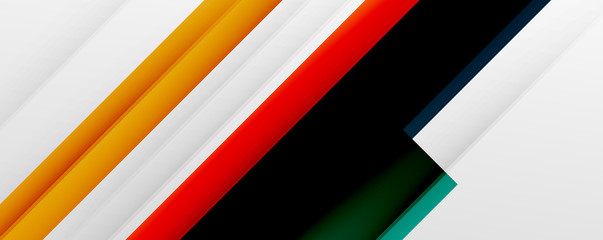 Geometric abstract backgrounds with shadow lines, modern forms, rectangles, squares and fluid gradients. Bright colorful stripes cool backdrops