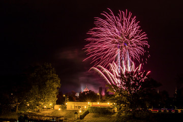 Fireworks in a city