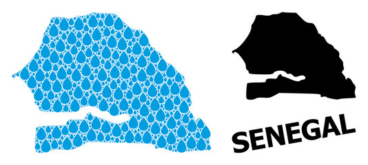 Vector Collage Map of Senegal of Water Tears and Solid Map