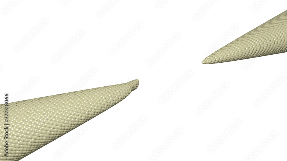 Poster 3d illustration of a geometrical shape of khaki color on a white abstract background as a curved and