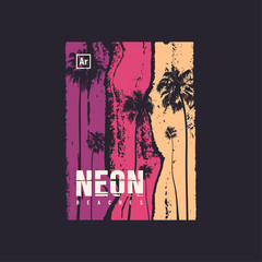 Neon beaches t-shirt vector design, poster, print, template