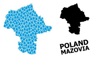 Vector Collage Map of Mazovia Province of Water Drops and Solid Map