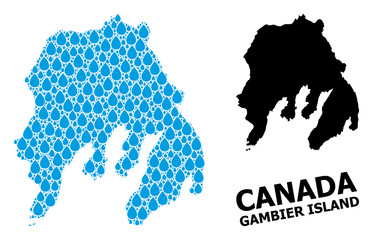 Obraz premium Vector Collage Map of Gambier Island of Liquid Dews and Solid Map