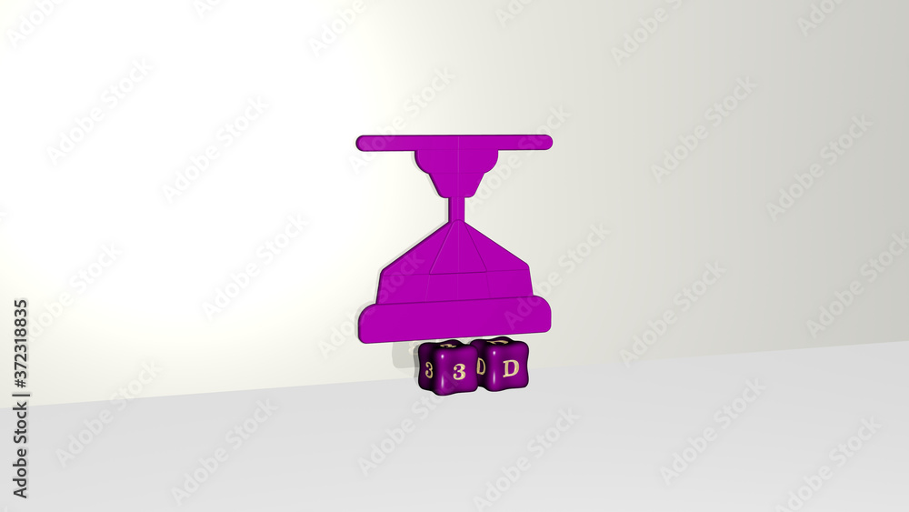 Poster 3d graphical image of 3d vertically along with text built by metallic cubic letters from the top per