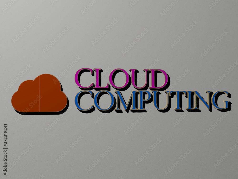 Aufkleber 3d illustration of cloud computing graphics and text made by metallic dice letters for the related m
