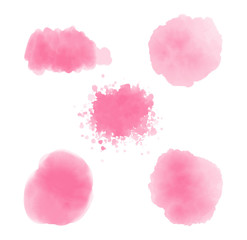 Watercolor paint stroke, abstract splash color, watercolor effect vector, pink colored texture set
