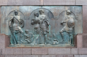 Bottom decoration of the monument to the Georgian poet Shota Rustaveli in Tbilisi Georgia
