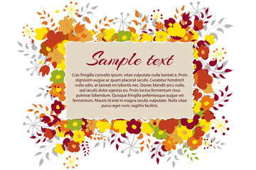 Autumn inscription with flowers, happy fall, vector illustration