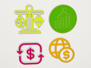 economy 4 icons set, 3D illustration for business and concept