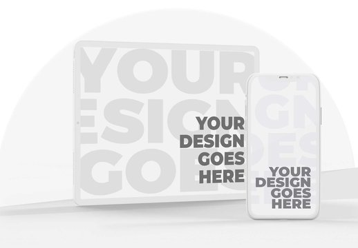 Smartphone and Tablet Mockups on Semicircle Background