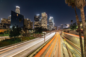 Fototapeta na wymiar Los Angeles at Night from 3rd Street Bridge