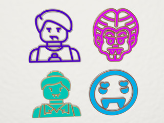 vampire 4 icons set, 3D illustration for halloween and background