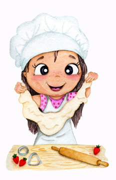 girl baker watercolor dough clip art preview