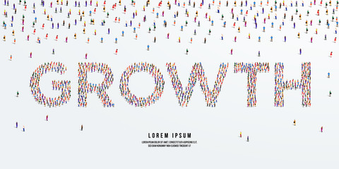 Growth. Large group of people form to create the word Growth. vector illustration.