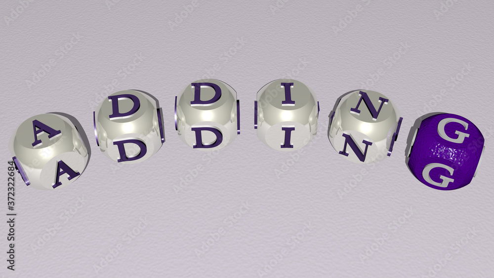 Poster adding curved text of cubic dice letters, 3d illustration for background and business