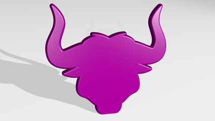 bull head 3D icon casting shadow, 3D illustration for animal and background