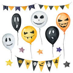 Watercolor Happy Halloween card isolated on a white background.