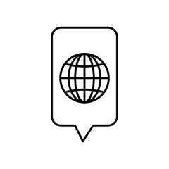 speech bubble and global sphere icon, line style