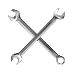 Crosshairs of realistic hand wrench or spanner isolated on white background. Photo-realistic chrome metal tool. illustration.