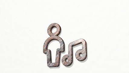 single neutral actions music 3D icon on the wall, 3D illustration for background and isolated